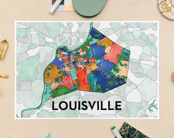 Louisville Neighborhoods Map Art Print