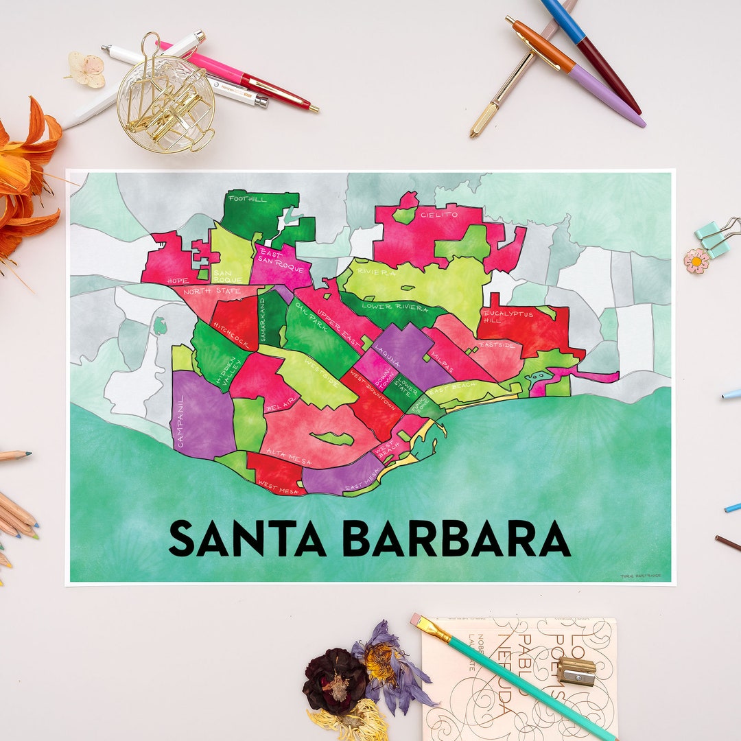 Santa Barbara Neighborhoods Map Art Print - Etsy