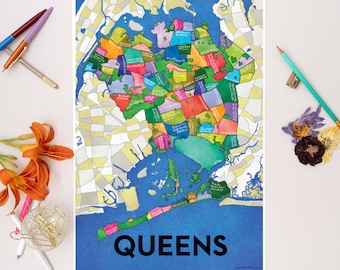 Mapa de barrios de Queens Lámina artística