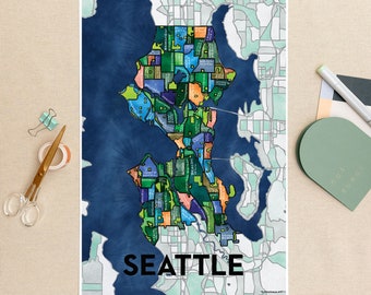 Seattle Neighborhoods Map Art Print