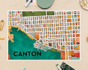 Impresión artística del mapa del vecindario de Canton (Baltimore)