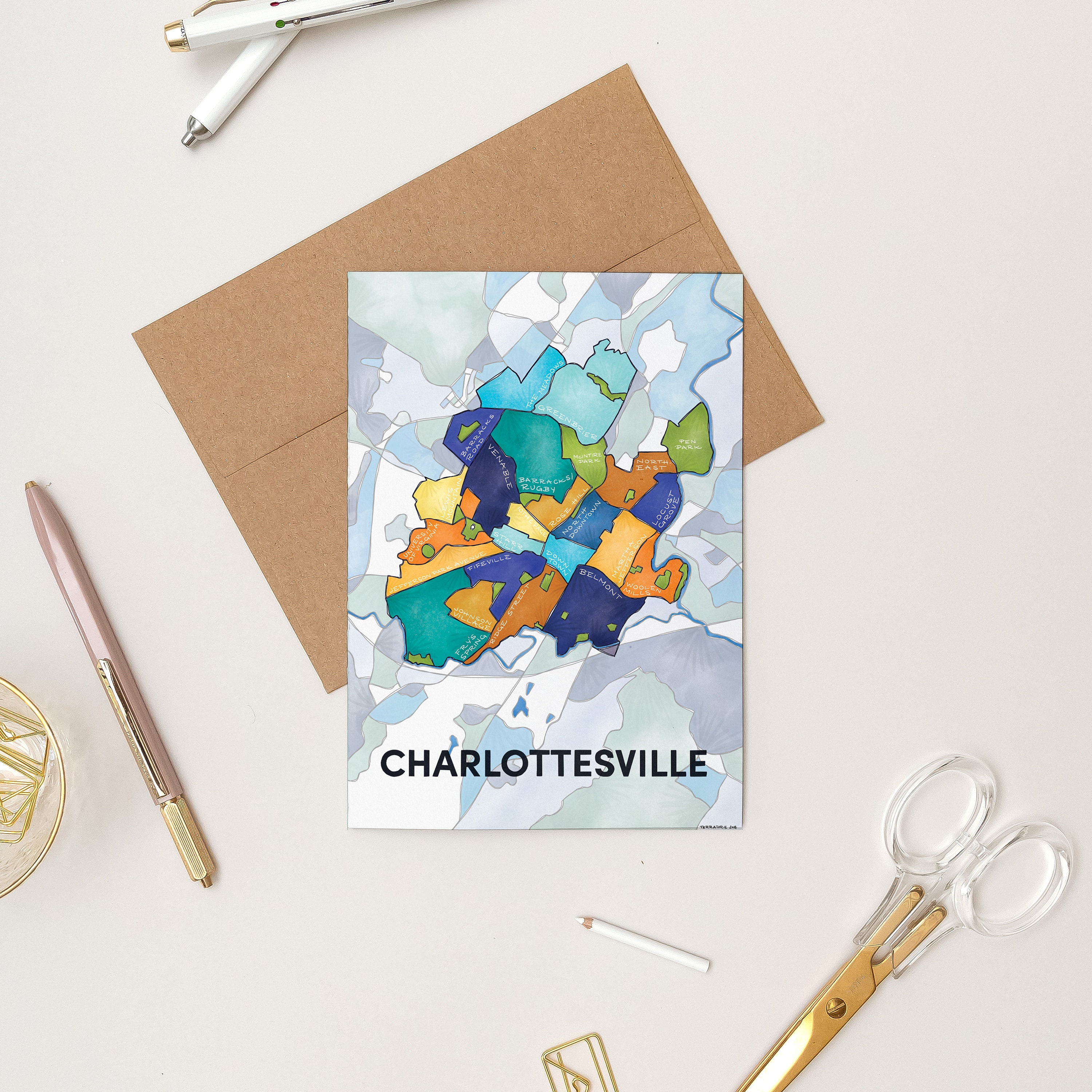 Charlottesville Neighborhoods Greeting Card Etsy
