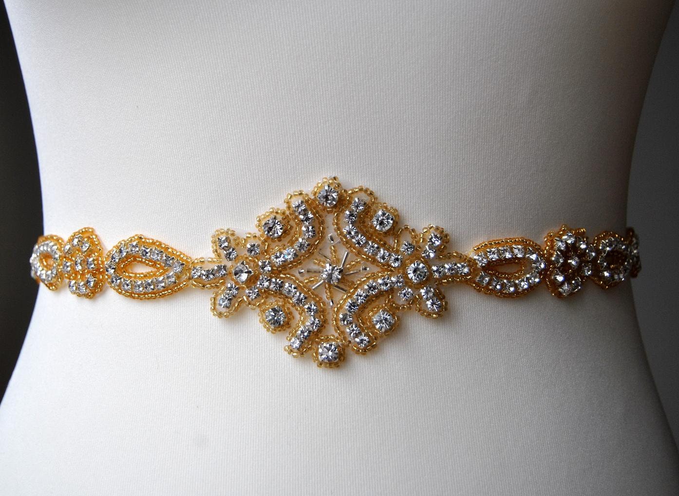 Gold Stunning Crystal Bridal Sashwedding Dress Sash Belt Etsy