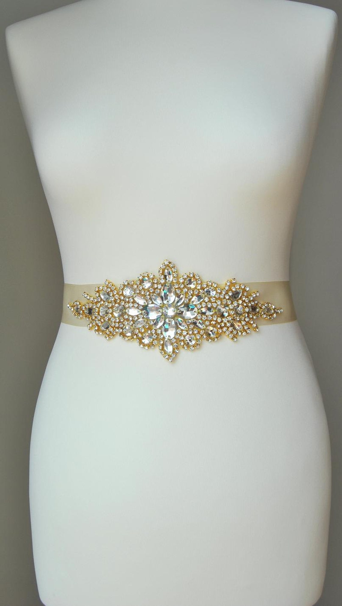 Luxury Gold Crystal Bridal Sashwedding Dress Sash Belt Etsy