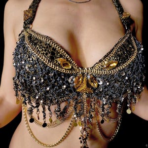 Handmade Beaded Tribal Fusion Bra: Belly Dance Costume (34B)