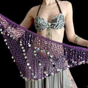 Hand Knit Sequin Belly Dance Hip Scarf: Tribal Fusion Costume