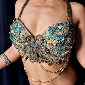 Beaded Tribal Fusion Bra: Belly Dance Costume Top (34B)