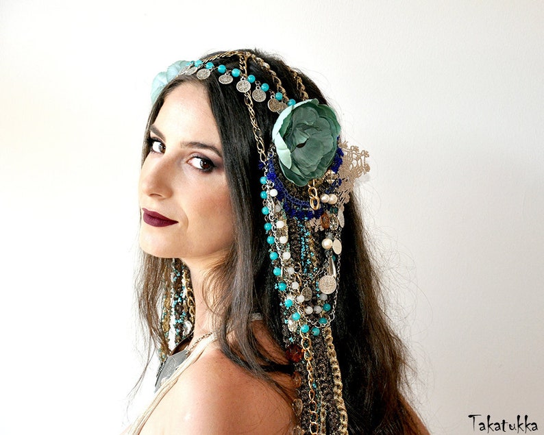 Burning man headpiece Bellydance Hair Clip Belly dance Hair Accessories dance costume Tribal Fusion Headdress