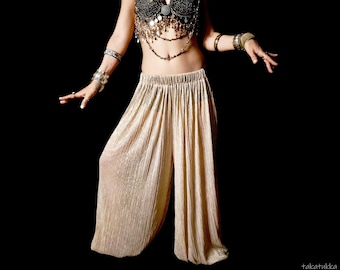 Gold Lace Slit Harem Pants: Belly Dance Costume