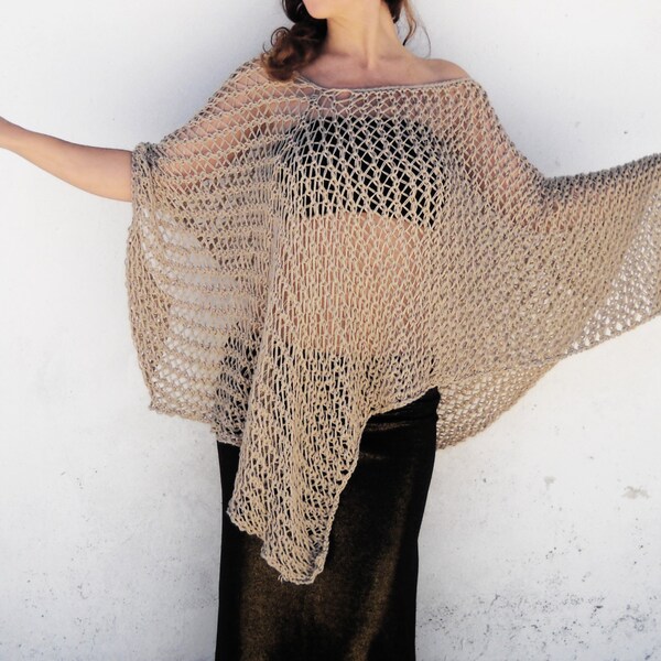 Summer Top, Women poncho, Loose Knit Poncho, Wedding Shawl, Summer shawl, Cover up dress,  Summer knit, Boho clothing, Hand knitted poncho