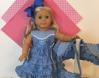 A "Country Blues" Dress, Jacket, Purse, Hairbow for 18 inch dolls like American Girl®; Horses,Rodeo,RodeoQueen,Birthday,Easter,Summer,Fall.