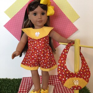 A Let's Play Jumpsuit, Bag for your 18 inch doll like American Girl® Spring BoutiquesSummerPatrioticFallBack to School. image 10