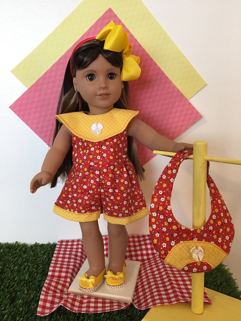A Let's Play Jumpsuit, Bag for your 18 inch doll like American Girl® Spring BoutiquesSummerPatrioticFallBack to School. image 10