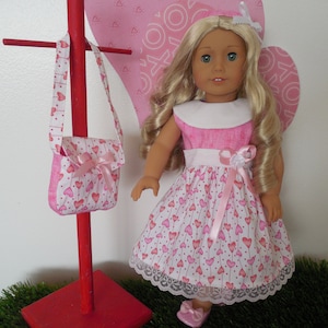 A &quot;Chain of Hearts&quot; VALENTINE Dress for your 18 inch doll like American Girl®; Dress, Purse, Headband, Spring, Summer.