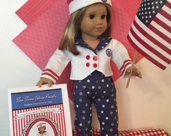 A "SAIL-AWAY" Jacket, Pants, Hat for your 18 inch doll like American Girl®;Summer, Sailing, Boating, Fishing, Spring, Vacations.