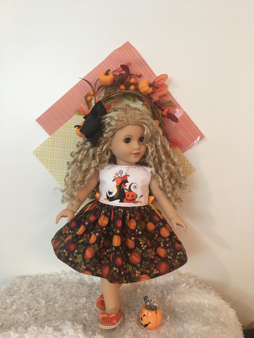 18 Inch Doll Halloween Dress Witch Boot Embroidery, Pumpkins & Candy — free download