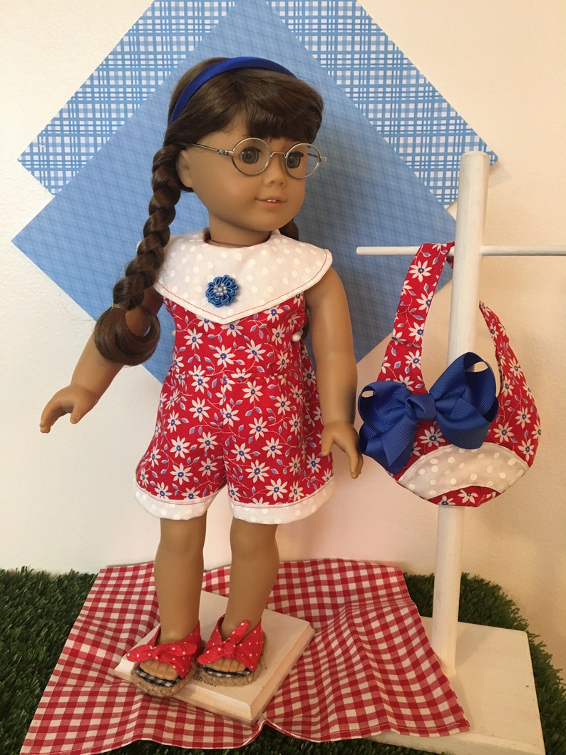 A Let's Play Jumpsuit, Bag for your 18 inch doll like American Girl® Spring BoutiquesSummerPatrioticFallBack to School. image 9