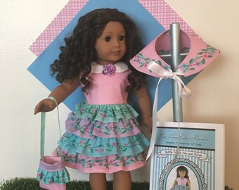 A "Dress, Visor, Purse" for your 18 inch doll like American Girl®;Summer,Spring,Flower Girl,Back to School,Christmas,Birthday.