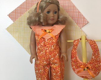 An "Orange Creamsicle" Jumpsuit with Bag for your 18 inch doll like American Girl®; Spring; Boutiques;Summer;Parades;Fall;Back to School.