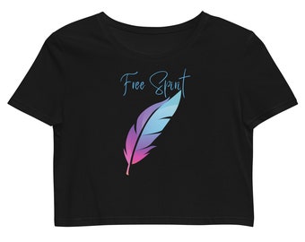 FREE SPIRIT Feather Crop Top! 100% Organic Cotton T -Shirt - Cropped Cotton Shirt