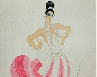 ERTE Costume, Fashion Print, 1970s Vintage Lithograph, Matted-Mounted for Framing (46)