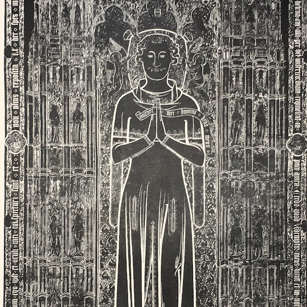 MONUMENTAL BRASS - Tomb in Newark, Nottinghamshire - Very Large 1895 Antique Print or Black and White Lithograph