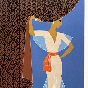 The Curtain/ Z - ERTE Large 1982 Art Deco Vintage Fashion Print, Double Sided
