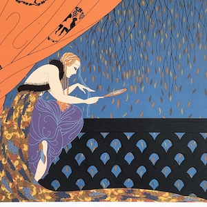 Fall/ Yellow Turban - ERTE Large 1982 Art Deco Vintage Fashion Print, Double Sided