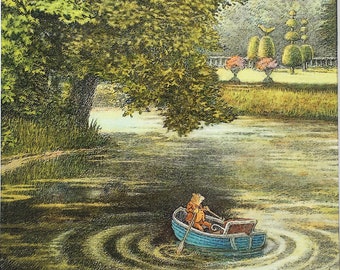 Wind in the Willows Large Mounted Print by Inga Moore. Matted Vintage Colour Print