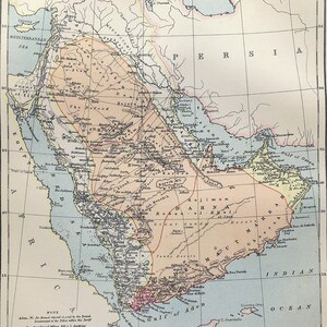 ARABIA 1870s Antique Map, Saudi Arabia, Arabian Peninsular. Encyclopedia Britannica, 8 x 11 inches, Home Decor