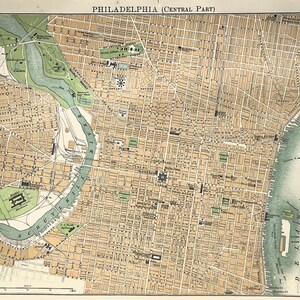 PHILADELPHIA Antike Stadt Karte, USA. Enzyklopädie Britannica, 1870er Jahre, 8 x 11 Zoll, Wohnkultur, Wandbehang