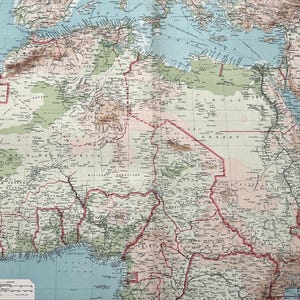 NORDAFRIKA Sehr große 1922 antike Landkarte, Sahara, Vintage Farbkarte (69)