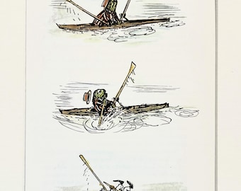 Wind in the Willows Large Mounted Print by Ernest Shepard. Matted Vintage Colour Print