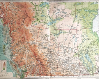 WESTERN CANADA Very Large 1922 Antique Map, Alberta, Manitoba, North West Territories, British Columbia, Vintage Colour Map (84)