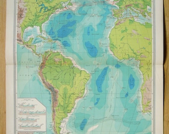 Atlantic Ocean Cables and Ocean Depths Antique Map 1906 Harmsworth Atlas