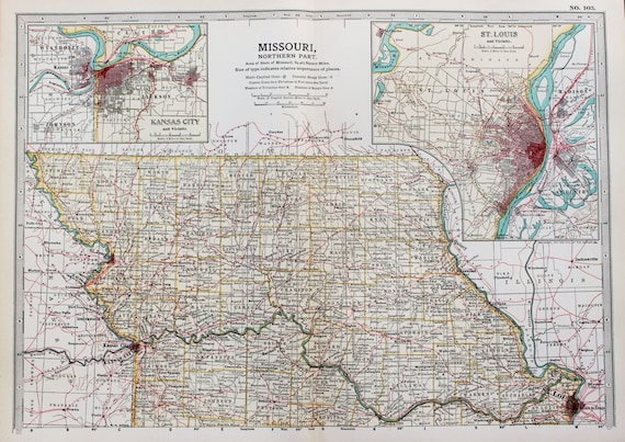 Antique Map : Northern Missouri St. Louis Kansas City USA | Etsy