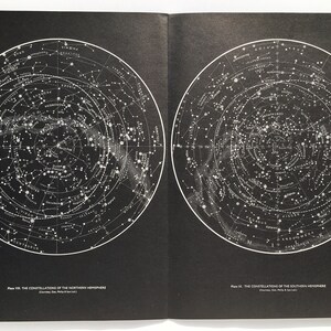 May include: A double-page spread showing detailed celestial charts. The left page displays the constellations of the Northern Hemisphere, the right page shows the Southern Hemisphere. Each chart is a circular design with labeled stars and constellations.