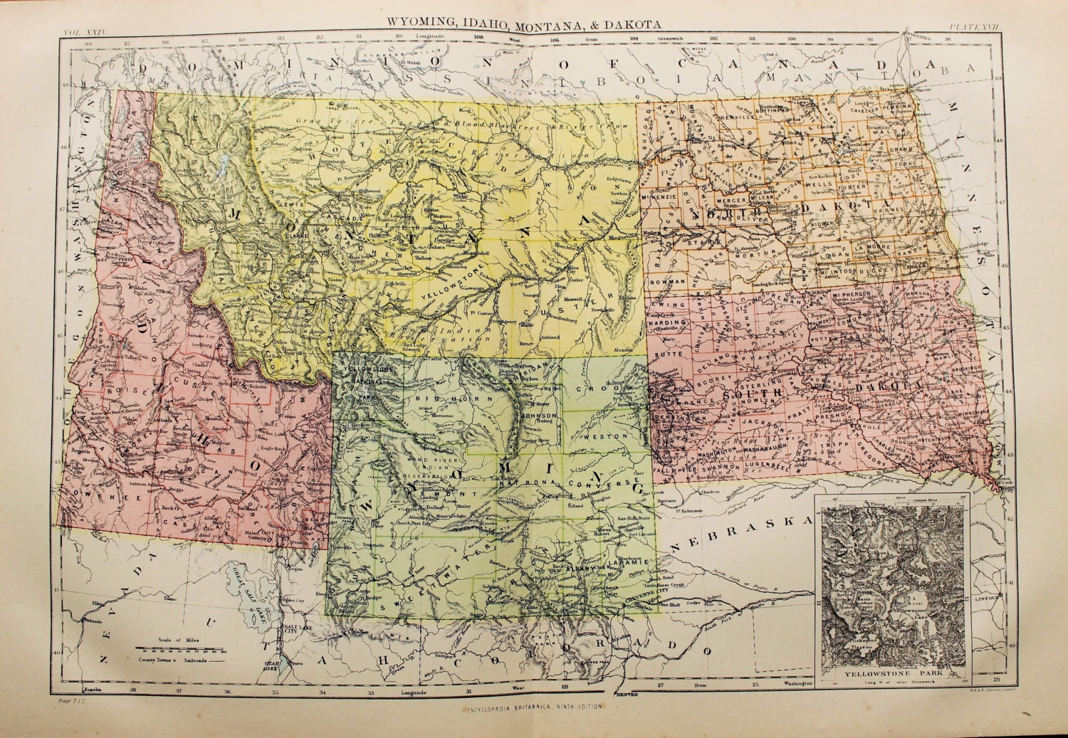 Antique State Map of Wyoming Idaho Montana & Dakota USA. Etsy