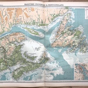 CANADA MARITIME, Nouvelle-Écosse, Terre-Neuve, Île-du-Prince-Édouard, très grande carte couleur antique de 1922 (85)