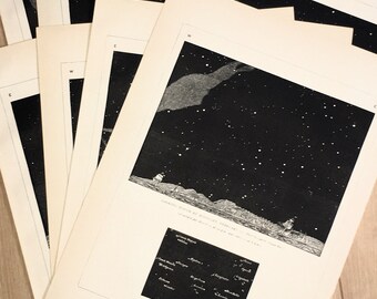 SOUTHERN HEMISPHERE Set of 8 1870s Original Antique Star Charts, Astronomy Print