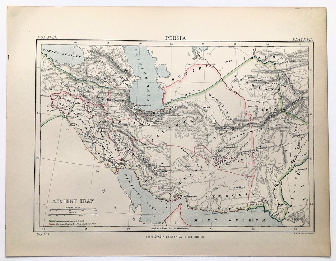 1870s ANCIENT PERSIA Antique Colour Map, Middle East. Encyclopedia ...