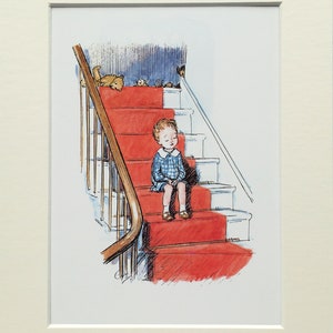 CHRISTOPHER ROBIN Poem by A.A. Milne & Ernest Shepard TWO Large Mounted Prints, Matted Vintage Colour Print