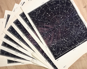 COMPLETE NIGHT SKY in Set of 8 1950 Vintage Star Charts, Astronomy Print in Blue-Black, Astronomical Print