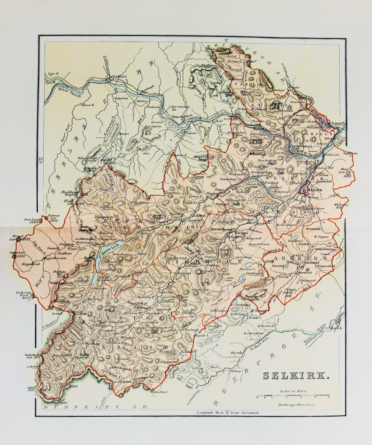 Antique Map of Selkirk Scotland Scottish County Plan Etsy