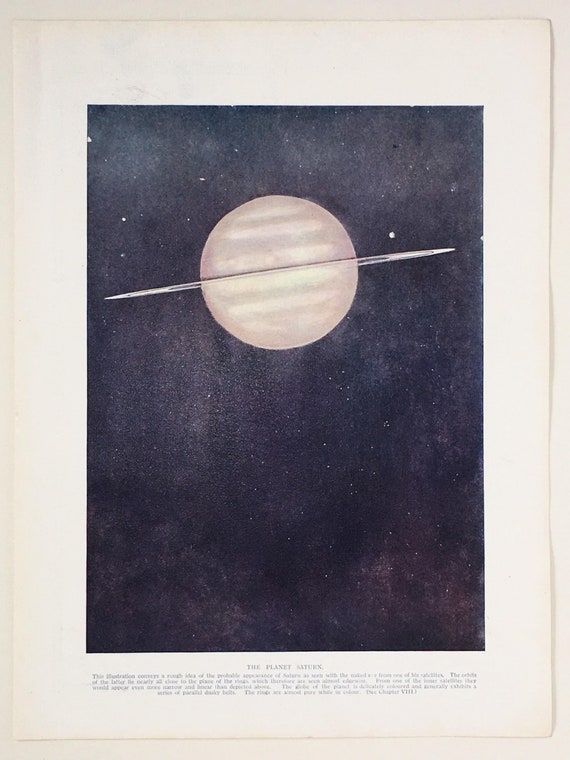 SATURN 1920 Antique Astronomy Print, Planet Saturn and Rings