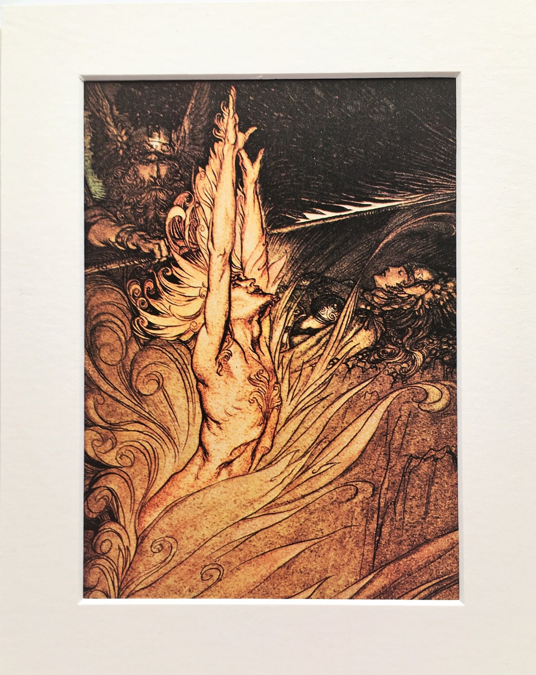 ARTHUR RACKHAM 1970s Vintage Mounted Colour Print Rhinegold & the ...