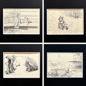 19 minuscole stampe di Winnie the Pooh montate su supporto rigido. Illustrazioni di libri vintage degli anni '30 - Scegli tu