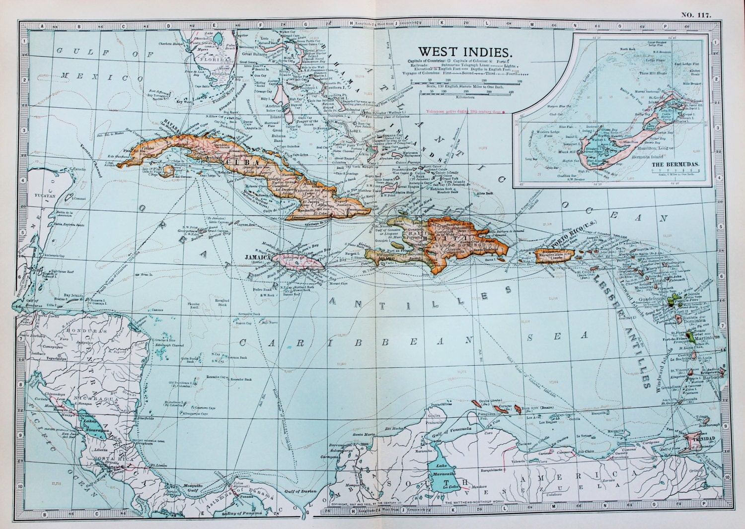 Antique Map : West Indies Caribbean. Encyclopedia Britannica | Etsy