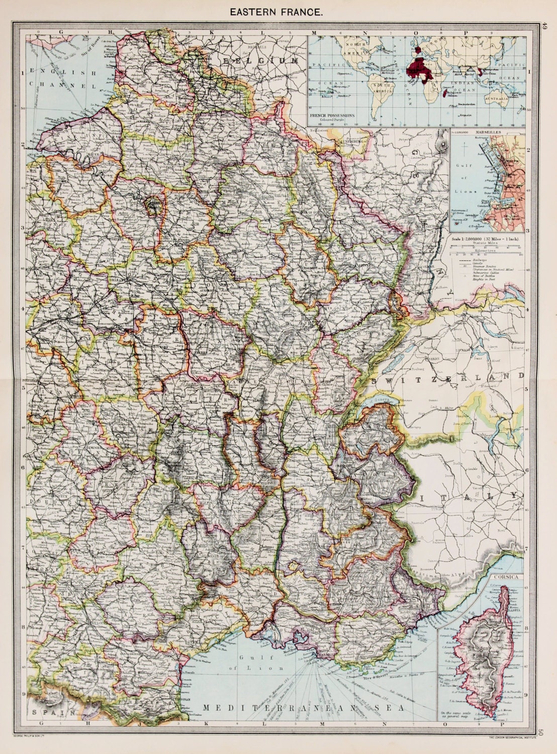 Map Of Eastern France Eastern France Antique Map Harmsworth C. 1907. Lovely Pastel | Etsy Ireland