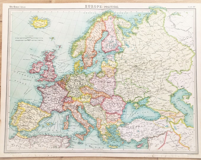 Antique Political Map of Europe 1922